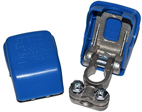 2 morsetti Easy Click® per batteria auto, batteria del veicolo, morsetti a batteria, morsetti rapidi, morsetto con chiusura rapida, morsetti per batteria con connettore rapido fino a 50 mm², 2 x blu