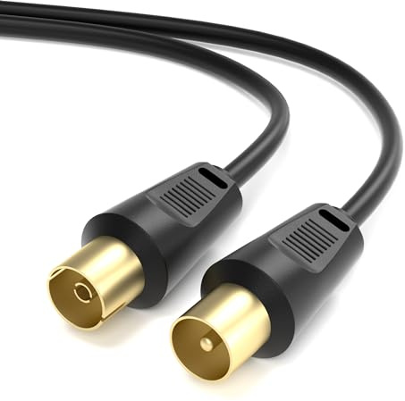 JAMEGA – 12,5m Antennenkabel Schwarz HDTV Full HD 135db 75 Ohm | Koaxialkabel 4K UHD Koax Stecker > Koax Kupplung TV, HDTV, Radio, Kabelfernsehen DVB-T, DVB-C, DVB-S, DVB-S2, UKW, DAB, DAB+