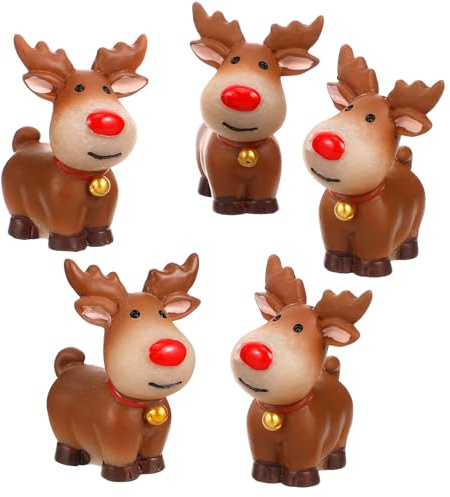 HEMOTON 5pcs Christmas Reindeer Figures,Reindeer Art Animal Ornament,Christmas Ornaments,Miniature Fairy Garden Figures,Deer Elk Decoration for Decorations Party Favors Supplies