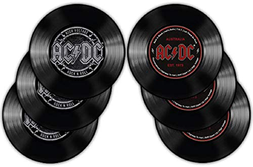 Fiico AC/DC Untersetzer 6er Set Coaster Bierdeckel Est. 1973 Record Logo High Voltage ACDC