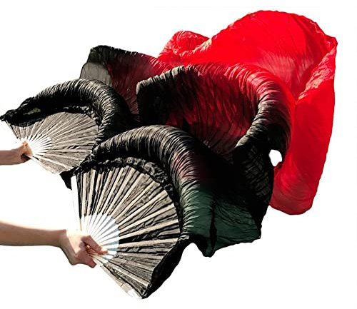 Leemiman Damen Schleier für Bauchtanz, 100 % Bambusseide, 1 Paar (L+R), schwarz / rot, 180*90cm