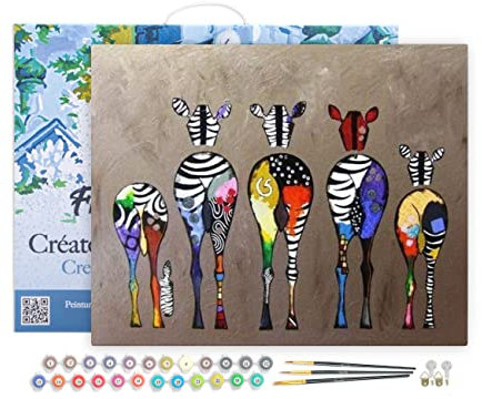 Figured'Art Peinture par Numéro Adulte avec Cadre Zèbres de dos - Activité Manuelle Kit de Loisir Créatif DIY Numéro d'Art Complet - 40x50cm toile tendue sur châssis