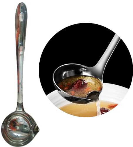 Cucharón de sopa de acero inoxidable para separar aceite, cuchara larga para trampa de grasa, cuchara de servir para control de grasa, estilo de vida saludable, accesorio de cocina (grande, 28,5 cm de