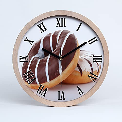 Tulup Holzuhr ⌀ 25cm Modern Runde Dekoration Uhr Holz Wanduhr Stille Uhren Schwarze Uhrzeiger - Donuts mit Schokolade