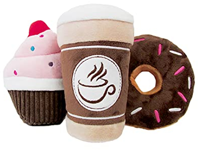 TONBO Sweet Treats Combo Hundespielzeug, Knisterplüsch, Donut, Cupcake, Kaffee