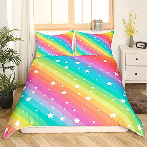 Kinder Mädchen 135x200 cm Bettwäsche Regenbogen Sterne Drucken Bettwäsche Kleinkind Frauen Bunt Streifen Bettbezug Set Farbstreifen Dekorativ Betten Set Reißverschluss weich Atmungsaktiv Mikrofaser