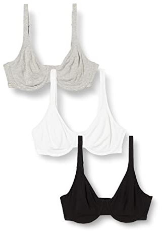Fruit of the Loom Damen Unlined Underwire Bra-Cotton & Spandex Blend for Natural Shape and Flexibility T-Shirt-BH, Undurchsichtige, Schwarz/Weiß/Grau Heather, 80B (3er Pack)