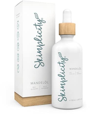 Skinplicity Mandelöl in Bio-Qualität für Körperpflege, Haut- und Haarpflege. Naturkosmetik, Kaltgepresst und Vegan. Für trockene Haut und glänzende Haare