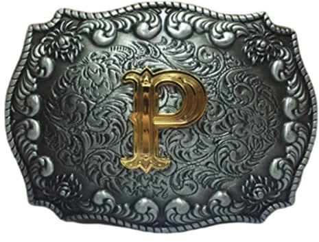 COOLLA Gürtelschnalle für Herren - Initiale Buchstaben ABCDEFG bis Z Western Rodeo Texas Cowboy große Gürtelschnallen, P, 9 cm