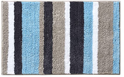 MIULEE Badematte Badteppich Duschmatte Non Slip Badvorleger Fußmatte Dekorativ Badzimmermatte Flauschig Saugfähig Weiche rutschfest Bad Badezimmer Wohnzimmer 1 Stück 50x80cm Blau und Grau