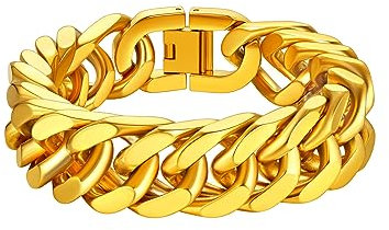 Richsteel Men's Bracelet Cuban Link Chunky Gold Chain Bracelet For Women 21cm