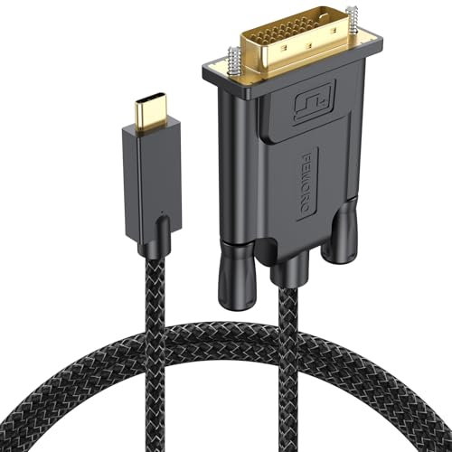 FEMORO USB C to DVI Cable 3 Feet, Type C to DVI (One-Directional) Cord Braided 1080P@60Hz for Monitor Laptop Computer Projector Phone and More