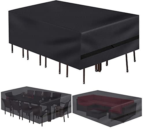 fireowl Garden Furniture Covers Waterproof - Rectangular Heavy Duty Outdoor Furniture Cover - 420D Anti Rip Rattan Garden Protection Cover for Chair and Table Set