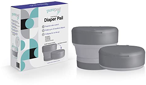 PurePail Go Portable Windeleimer – Grau – hervorragende Geruchskontrolle ohne zusätzlichen Duft – zusammenklappbar für unterwegs – kompakt und platzsparend