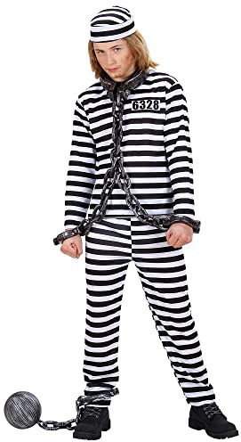 W WIDMANN MILANO Party Fashion - Häftling Kostüm Kinder, 3-teilig | Mit Oberteil, Hose und Mütze, Sträflingskostüm für Karneval, Gefängnis Mottopartys