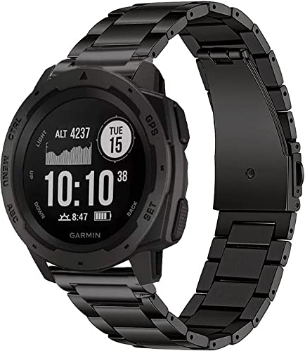 OTOPO Correa de metal para reloj Garmin Instinct/2 Solar, correa de metal de acero inoxidable, correa de repuesto para Garmin Instinct Tactical/Esports/Solar/Tide, color negro