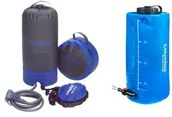 COLUMBUS Conjunto Ducha Camp Shower. Ducha Portátil Solar Camping o Surf con Bomba de Pie para 5-7 Minutos de Agua a Presión y Depósito de Agua 4 litros