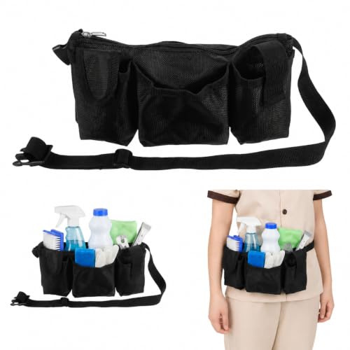 VALICLUD Waist Tool Bag Cleaning Tool Pouch with Multiple Pockets Adjustable Canvas Pocket Belt for Housekeeping Gardening and Warehouse Work Holds Spray Bottles Gloves Rags 10.23 X 5.90 X 1.96 in