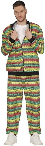FIESTAS GUIRCA 90s TV Prince Tracksuit Mens Fancy Dress Costume - Jamaican Reggae Shell Suit - 80s Colourful Jogging Suit Fancy Dress Men Size M 38-40