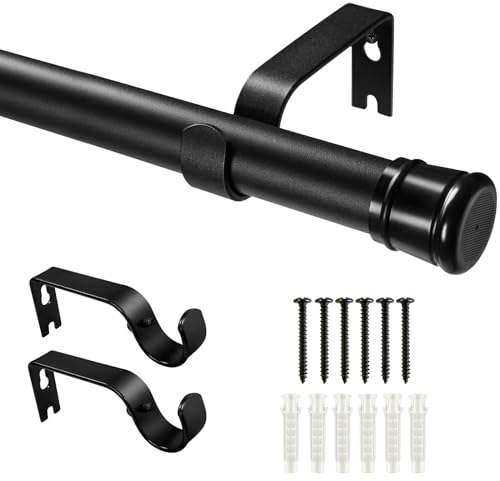 Zindoo Tringle Rideau Extensible Tringle a Rideaux 86-160 cm Barre Rideau Diamètre 25 mm avec 2 Supports Facile à Monter Ajustable Solide pour Chambre Salon Cuisine Bureau (Noir Mat)