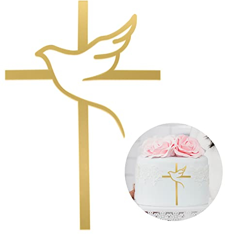 Cross Cake Topper Acrylic Baptism Cake Toppers 18x12cm Cross Cake Charm Decoration Pigeon Crossing Cupcake Toppers Religious Celebration Christening Holy Communion Cake Topper