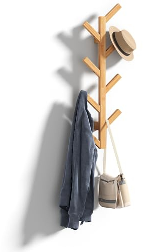 BMOSU Wandgarderobe, Garderobenbaum, Hutbaum an der Wand, mit 8 Haken, Garderobe für Hüte, Jacken, Taschen, Schals für Eingang, Wohnzimmer (schwarz) (Natur)