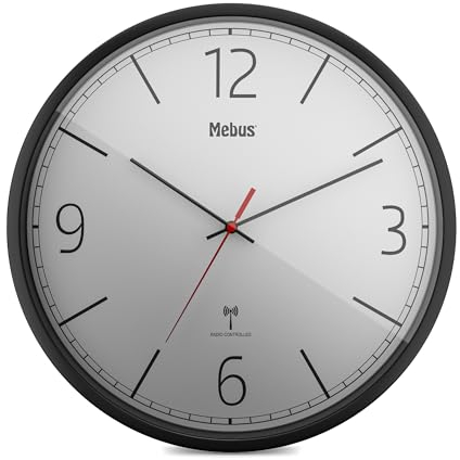 Moderne Funk-Wanduhr I präzises Funkuhrwerk I Schwarz/Grau I 30 cm Durchmesser