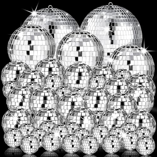 54 Pcs Mini Silver Disco Balls - Hanging Mirror Balls for Disco Themed Party, Wedding, Christmas Supplies