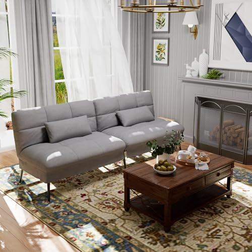 COMHOMA Sofá Cama con función de sueño, Funda de futón, sofá Cama, sofá esquinero, sofá Cama de Invitados, sofá de 3 plazas, con Respaldo Ajustable de Tela Gris