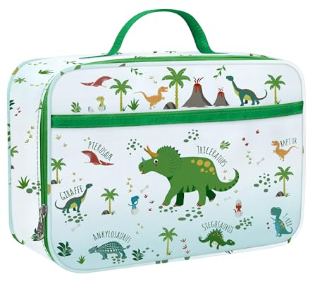 Clastyle Dinosaur Insulated Kids Lunch Bag Large Thermal Cooler Bag for Boy Picnic School Toddler Lunch Box Tote,Green