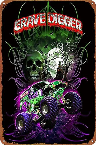 GTZAOB Grave Digger Monster Jam Monster Truck Poster Retro Metallschild Vintage Blechschild für Cafe Bar Home Wanddekoration 30,5 x 20,3 cm