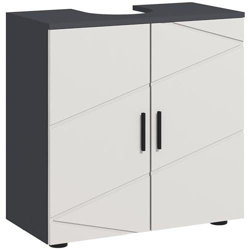 kleankin Mueble bajo lavabo con armario de 2 puertas, mueble bajo lavabo con pedestal de madera con estante ajustable, 60 x 30 x 60 cm, gris