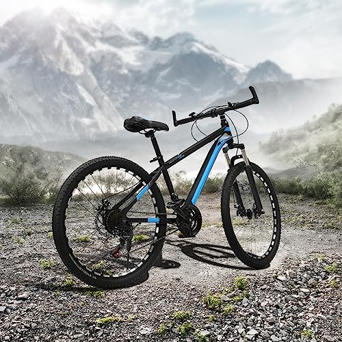 Brride 26 Zoll Mountainbike für Reisen, Erkunden, Erwachsene Fahrräder - 21 Gang, Mechanische Scheibenbremsen, Stoßdämpfende Gabel, Sportliches Design für Trail, Schwarz, Blau