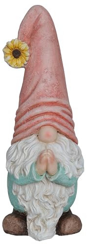 Alpine Corporation MCC846 Gartenzwerg mit Sonnenblume für drinnen und draußen, friedlicher Zwerg mit Hut, 58,4 cm hoch, Rosa