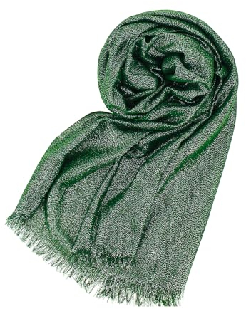 Stellazeta Elegante Stola für Damen, Zeremonie mit Lurex, eleganter Damen-Schulterschutz für Kleid, Schal für elegante Kleidung, leichter Damenschal für den Sommer, Dunkelgrün-Silber, 200 cm x 80 cm