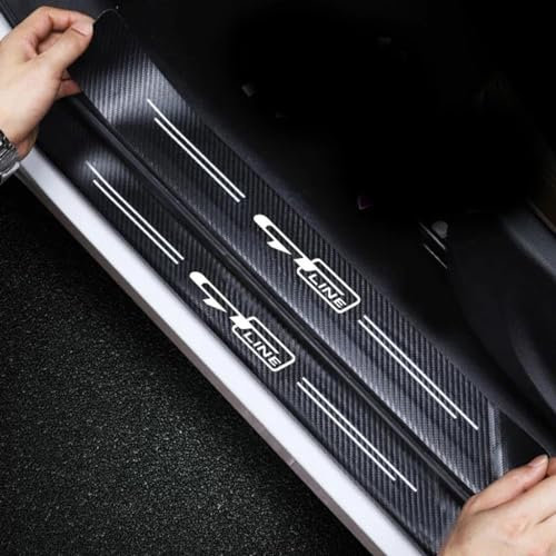 4 Pièces GT Line Protection Seuil de Porte de Voiture pour KIA KN Soul Ceed Rio K3 K5 Sportage Picanto Stonic EV6, Autocollant en Cuir de Fibre de Carbone Plinthes pour Auto (GT-Line)