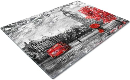 Chopping Boards | Glass Worktop Savers | Worktop Protectors Heat Resistant | Catering Chopping Boards | Chopping Boards Glass | Over The Sink Chopping Board | Large | Red Vintage London Bus