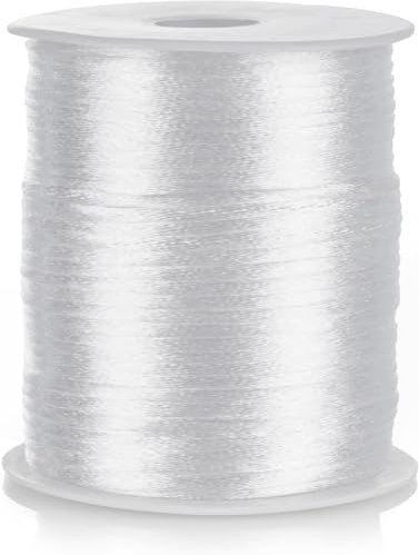 FQTANJU 2mm Nylon Satin Cord, 100 Yards Nylon Cord Satin String for Bracelet Jewelry Making Silky Rattail Macrame Trim Cord Necklace Bulk Beading Thread Kumihimo Chinese Knot Craft (White)