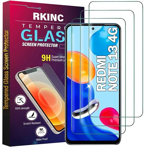 RKINC Protector pantalla [3 Piezas] para Xiaomi Redmi Note 13 4G, Cristal templado película de vidrio, 9H 0.33 mm [Anti-rasguño][Anti-rotura][Sin burbujas][Garantía de por vida]