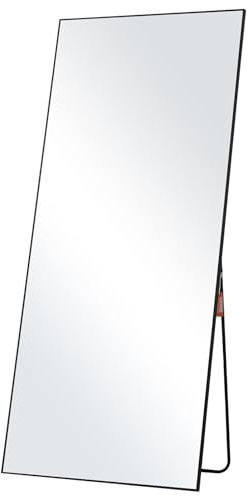 VEVOR Miroir pleine longueur, 1800x785 mm, grand miroir de sol rectangulaire suspendre incliner verre trempé avec support, cadre alliage d'aluminium, miroir de dressing mural pour salon, chambre, noir