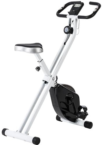 SPORTNOW Klappbarer Heimtrainer, leises Fitnessgerät Heimtrainer mit 8-stufigem magnetischem Widerstand, Herzfrequenzsensor, verstellbarem Sitz, LCD-Bildschirm und Rädern, weiß