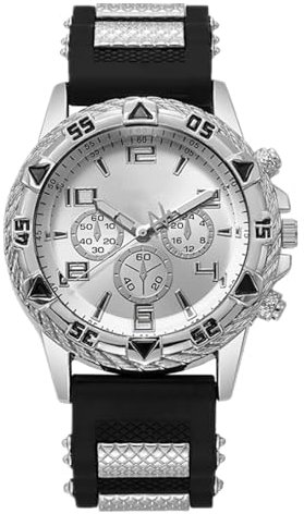 JOATVEE Herren Business Uhr Chronograph Arabische Ziffern Großes Zifferblatt Analog Quarz mit Silikonarmband