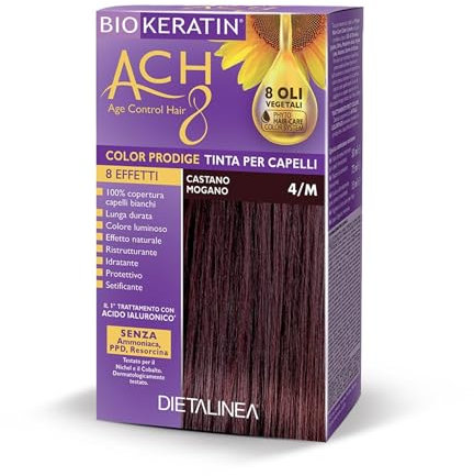 Dietalinea Tinta per Capelli Senza Ammoniaca CASTANO MOGANO 4/M | Colore Capelli Biokeratin con 8 Oli Phyto Hair Care system e Hyalu Complex -Nutre il capello in profondità | Illumina il colore
