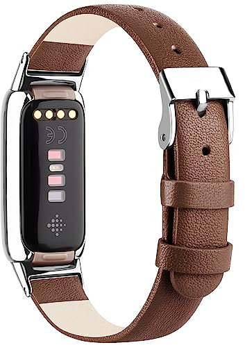 Vancle Armband für Fitbit Luxe - Leder für Damen & Herren, Weiches Atmungsaktives Leder Sport Ersatzarmband für Fitbit Luxe (Braun)