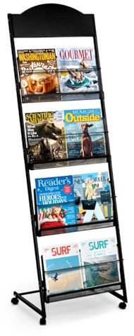 SUNDOY Zeitschriftenständer | bodenstehender Literaturständer mit 4 Taschen Prospektständer Für Büros und Messen (40Tx48Bx158H-cm-mit Rädern)