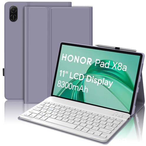 SENGBIRCH Coque Clavier pour Honor Pad X8a Tablet 11 2024, AZERTY Français - Étui Huawei Honor Pad X8a Tablet 11 Pouces avec Fente pour Stylo, Clavier Détachable sans Fil Bluetooth, Pourpre Lavande