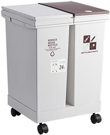 Ruiqas 24L Outdoor Waste Bin on Wheels Waste Bin with Double Compartment Lid Kitchen Waste Bin