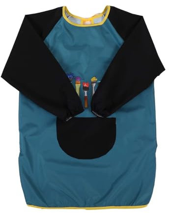 Thinp Kids Painting Apron, Waterproof Kids Art Smock with Long Sleeve and Pockets Kids Cooking Aprons Paint Apron Kids Aprons for Cooking Painting Crafting Baking Gardening (dark green,XL)