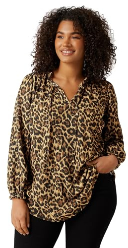 EVANS Curve Natural Leopard Print Crepe Tie Neck Blouse - Women's - Plus Size Curve
