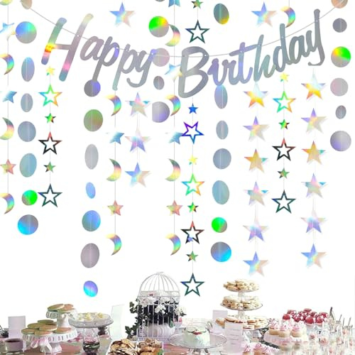 5pz Happy Birthday Girlande Geburtstag Deko, Glänzende Geburtstagsdekoration - Herzlichen Glückwunsch Girlande, Glitzernde Dekorationen, Runde Und Sternförmige Hängedekorationen